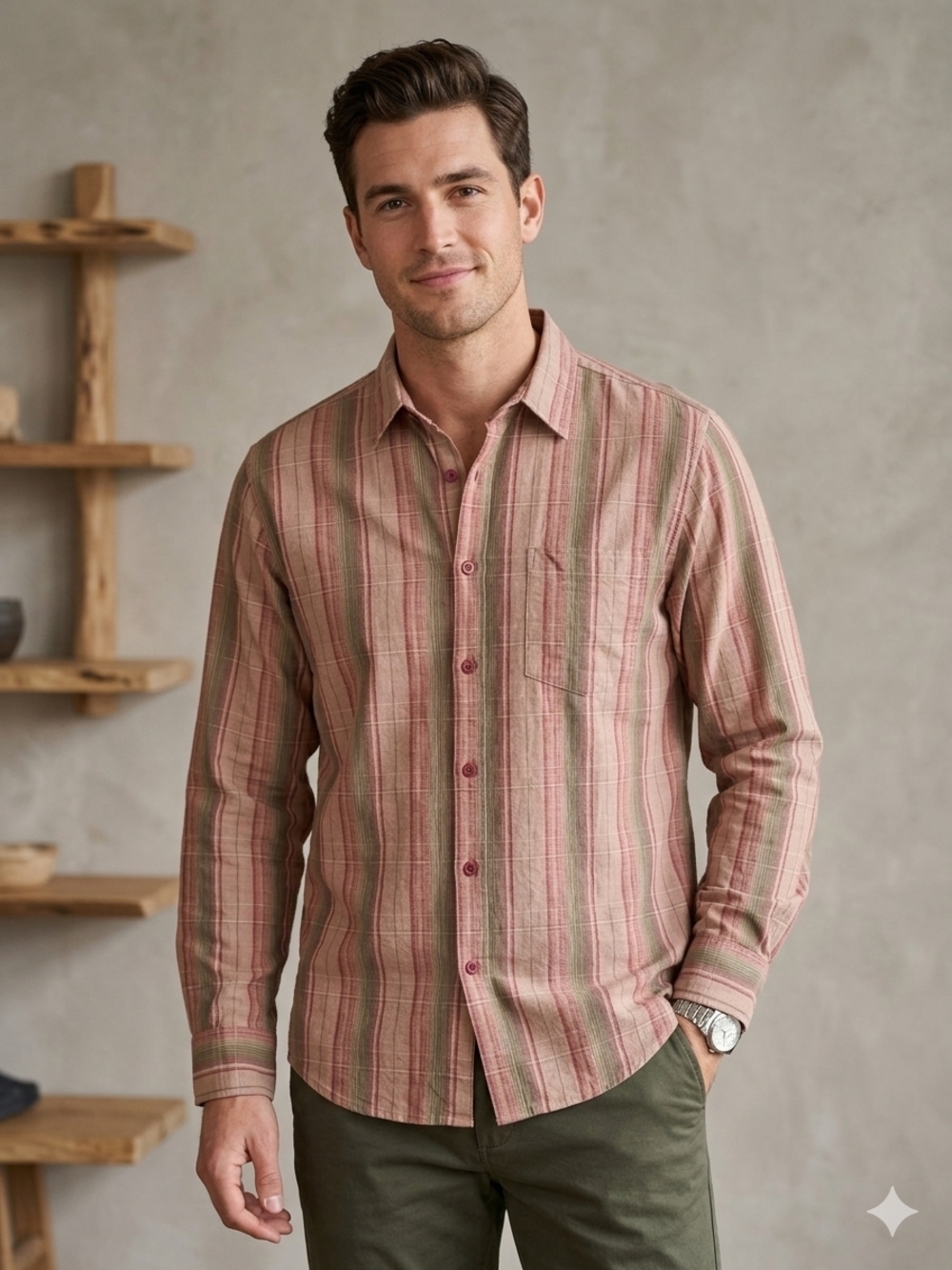 Point Zero Men's Plaid Crinkle  Button-Down Classic Fit Shirt Sz M